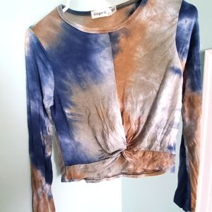 Blue and copper tie dye crop top